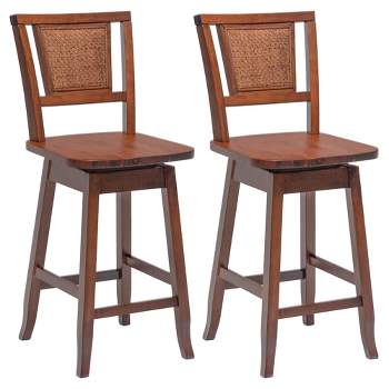 Costway Set of 2/4 Swivel Bar Stools Counter Height Rubber Wood Pub Chairs w/ Rattan Back