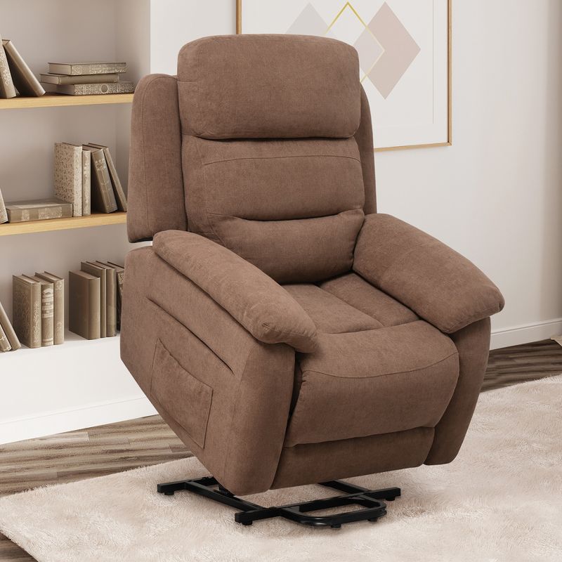 Costway Power Lift Recliner Chair Sofa for Elderly w/ Side Pocket & Remote Control Grey\Brown, 3 of 11