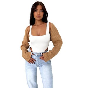 Clearlove Women's Solid Color Versatile Long Sleeve Loose Knit Bat Cardigan. - 1 of 2