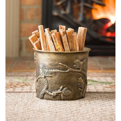 Plow & Hearth - Pine Cone Cast Aluminum Fatwood Bucket with 5 lbs. Fatwood