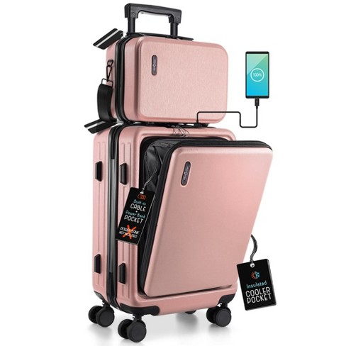 TravelArim 22 Airline Approved Hard shell Carry On Luggage with Attachable Cosmetic Case Pink