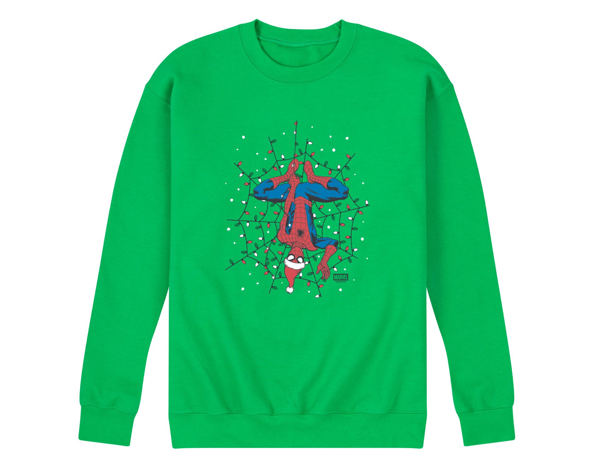 Men's Marvel Holiday Lights Spider Man Graphic Fleece Sweatshirt - Green - Large
