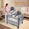 JOYMOR Twin Bassinet for Baby, Bedside Bassinet, Convertible to Bedside Sleeper and Playpen, with Wheel, Brake, Foldable Side Sleeper, Gray - 3 of 4