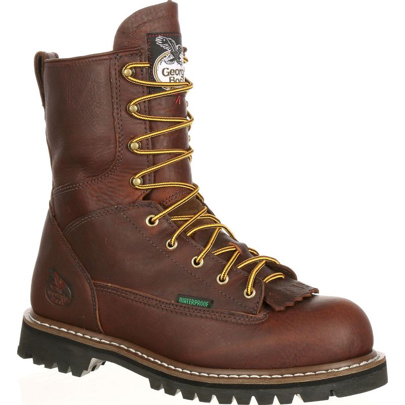 Men's Brown Georgia Boot Steel Toe Waterproof Lace-To-Toe Work Boot Size 8.5, 1 of 9