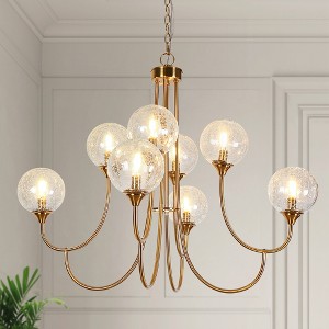 LNC Oudspeaker 8-Lights Candle Tiered Galm Oversized Chandelier, Polished Gold with Crackle Globe Glass,36.6 in/ 37.4 in - 1 of 4