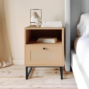 Merrick Lane Mid-Century Modern Wooden Bed Side Table/Nightstand with Drawer and Shelf - 1 of 4