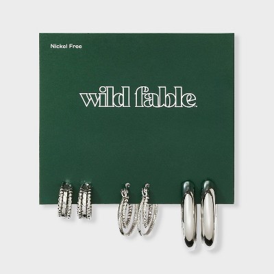 Graduated Hoop Earring Set 3pc - Wild Fable Silver - image 2