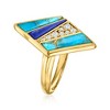 Ross-Simons Turquoise, Lapis and 0.10 ct. t.w. White Topaz Geometric Ring in 18kt Gold Over Sterling - 3 of 4