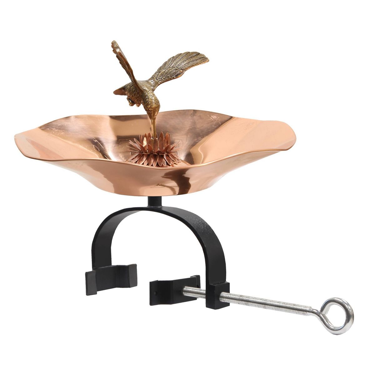 Achla Designs 12.5" Hummingbird Birdbath with Iron Over Railing Bracket Brass: Weather-Resistant Deck Mount, No Assembly Required