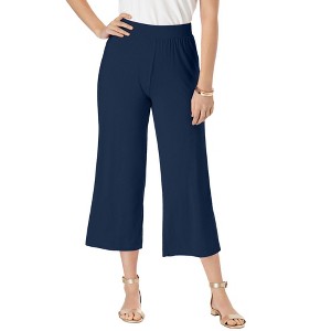 Jessica London Women's Plus Size Everyday Stretch Knit Wide Leg Crop Pant - 1 of 4