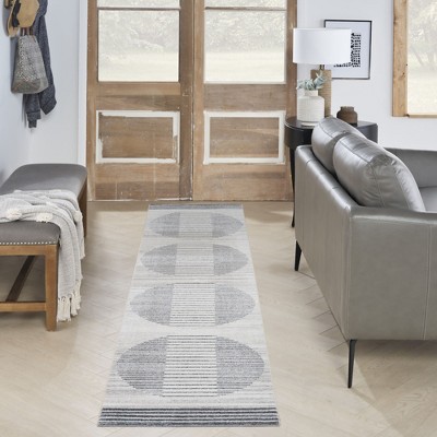 Astra Ivory Blue Machine Washable Synthetic Runner Rug