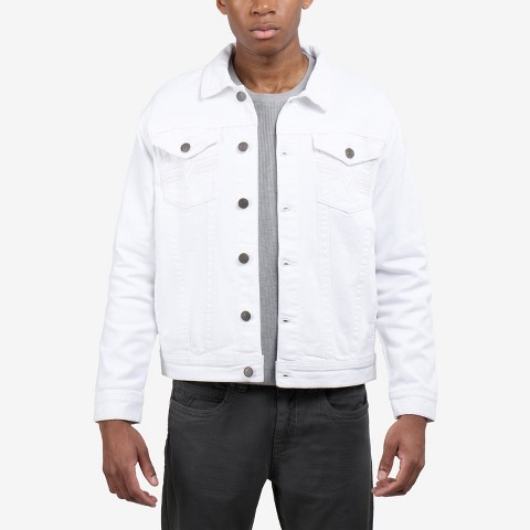 CULTURA Men's Saddle Stitch Color Denim Jacket With Flap Pocket in WHITE Size S