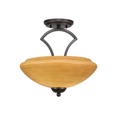 Toltec Lighting Zilo 2 - Light Flush Mount in  Dark Granite with 14" Zilo Cayenne Linen  Shade