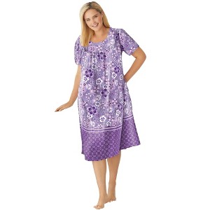 Only Necessities Plus Size Short Print Shirred Lounger - 1 of 4
