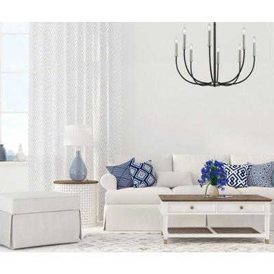 Elegant Two-Tone Matte Black and Brushed Nickel 8-Light Chandelier