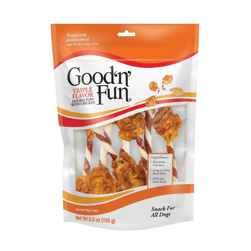 Good &#39;n&#39; Fun Double Meat Pops Rawhide with Chicken, Beef and Pork Flavor Dog Treats - 5.5oz, 1 of 5