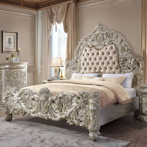 94 Eastern King Bed Sorina Synthetic Leather And Antique Gold Finish Acme Furniture Target
