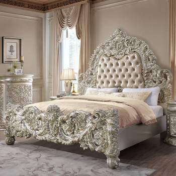 94" Eastern King Bed Sorina Synthetic Leather and Antique Gold Finish - Acme Furniture