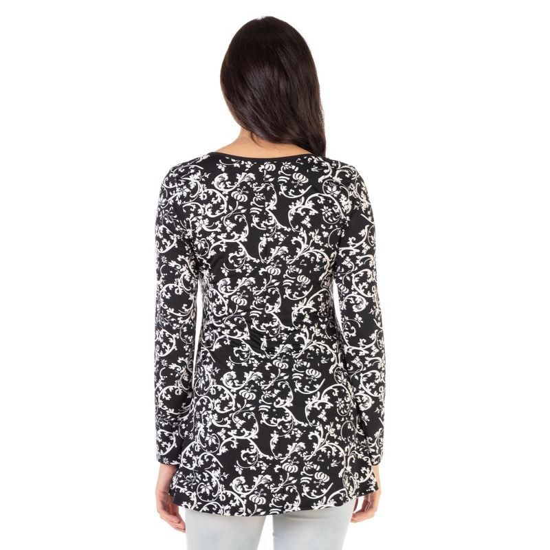 24seven Comfort Apparel Womens Floral Black Long Sleeve Tunic Top, 3 of 5