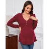 Coolmee Womens Maternity Tops Long Sleeve Pregnancy Tunic Blouses Button V Neck Ribbed Shirts Pregnant Clothes - 3 of 4