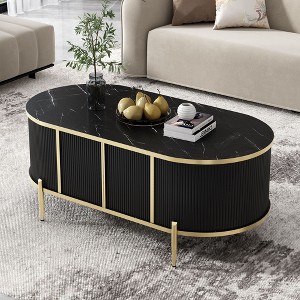 NicBex Modern 47.2" Oval Coffee Table with Marble-Patterned Top and 2 Cabinets for Living Room and Office - 1 of 4