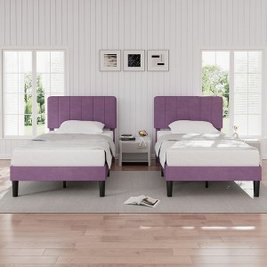 VECELO Velvet Upholstered Platform Bed Frame with Adjustable Headboard, Sturdy Wood Slat Support, No Box Spring Required - 1 of 4