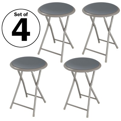 Trademark Home Set of 4 Heavy-Duty Bar Stools, 18-Inch Folding Stools with Padded Seats, Gray