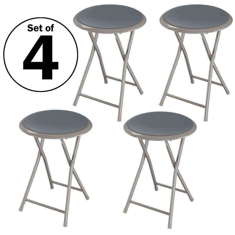 Trademark Home Heavy-Duty 24-Inch Folding Stools with Padded Seats, Gray, Set of 4, 1 of 9