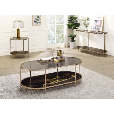 Fiorella Black Marble Print, Glass & Champagne Finish Coffee Table