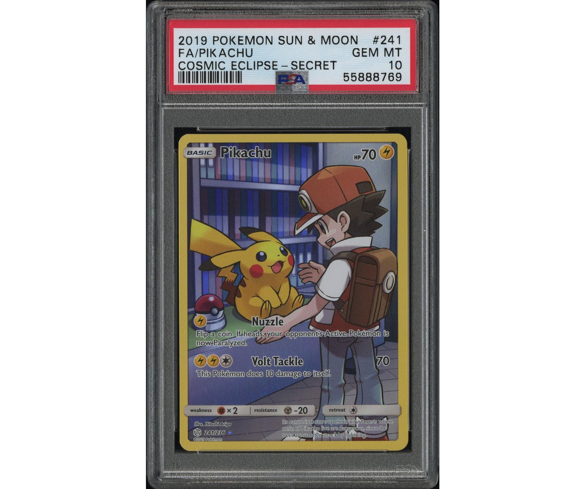 2019 Pokemon Sun and Moon Cosmic Eclipse Secret Rare Pikachu #241 PSA GEM MT 10 (Graded Card)