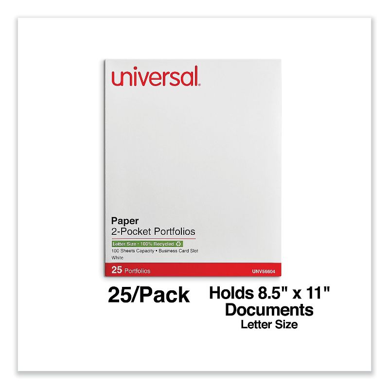 Universal Two-Pocket Portfolio Embossed Leather Grain Paper White 25/Box 56604, 4 of 6