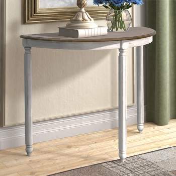 Galano Marcello 37.0 in. Spray Paint White and Oak Half Moon Solid Wood Console Table