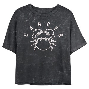 Junior's Women Lost Gods Zodiac Cancer Line Symbol Crop T-Shirt - 1 of 4