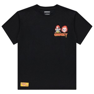 Chucky Men's Child's Play T-Shirt - Front and Back Print and Rubber Patch - Good Guy - Official Merchandise Horror Tee, black rubber - 1 of 4