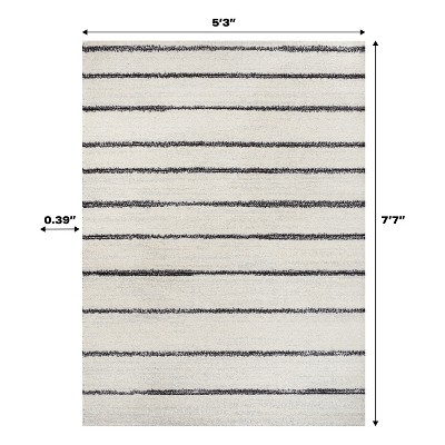 Williamsburg Cream and Black Striped 4' x 6' Synthetic Area Rug