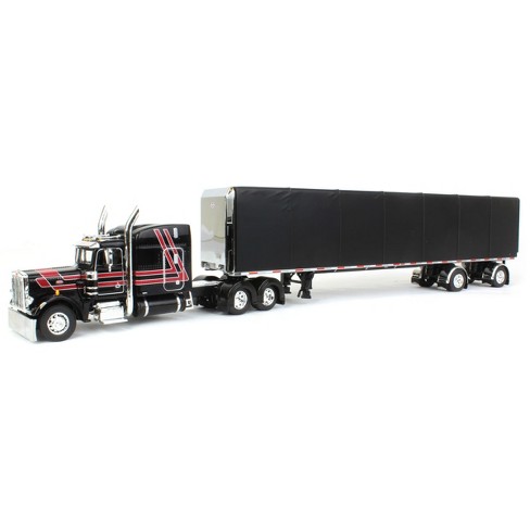 1/64 Black 7 Red Peterbilt 359 63in Mid Roof Sleeper With 53ft Roll ...