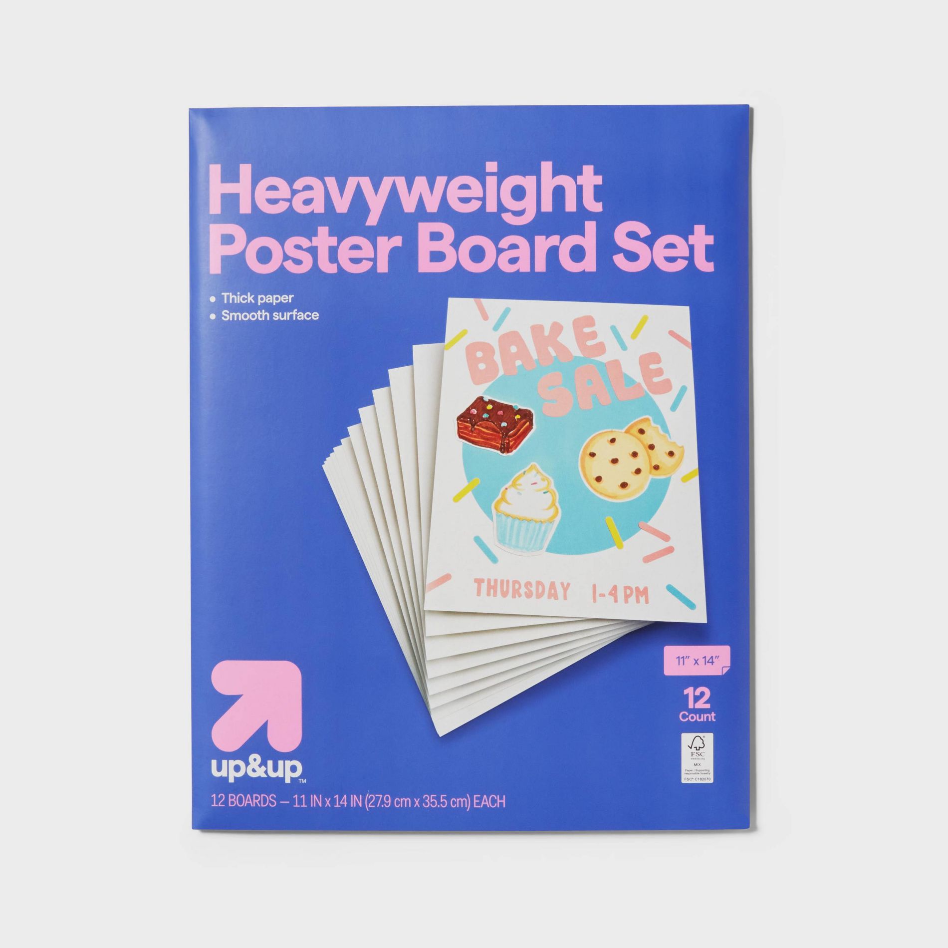 11"x14" 12ct Heavy Weight Poster Board White - up&up™: Small Poster Display Boards, Paper Material, 0.235 Thickness