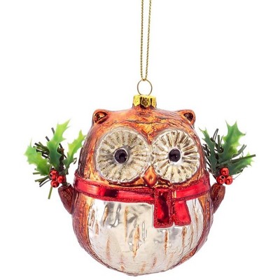 Melrose 3.5" Red and Green Owl with Leaf Berry Wings Christmas Ornament