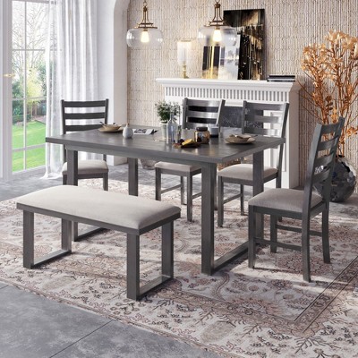 NicBex Dining Room Table Set for 6 Morden 60" Dining Room Table with MDF Tabletop, 4 Upholstered Chairs and 1 Bench for Kitchen, Gray