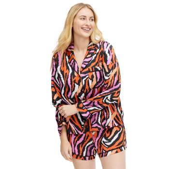 Women's 2pc Long Sleeve Notch Collar Top and Shorts Disco Zebra Pink Pajama Set - DVF for Target