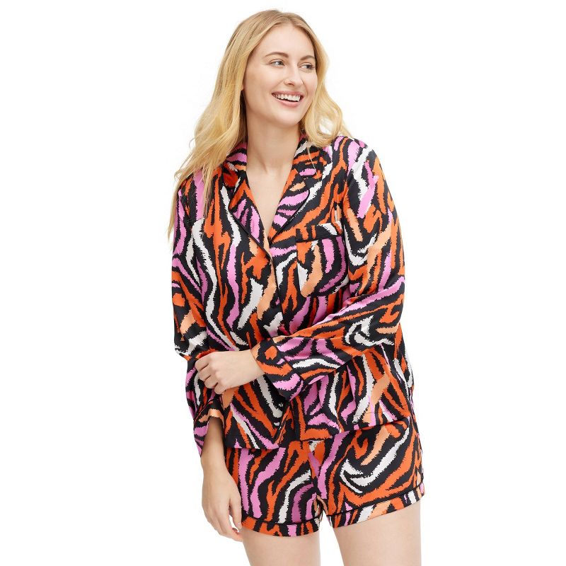 Women's 2pc Long Sleeve Notch Collar Top and Shorts Disco Zebra Pink Pajama Set - DVF for Target, 1 of 11