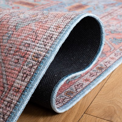 Blue and Rust Rectangular Washable Viscose Chenille Area Rug 9' x 12'
