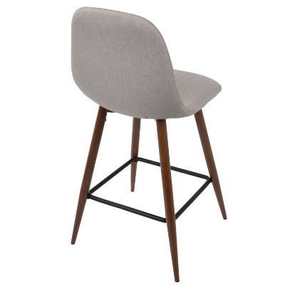Set of 2 Gray Upholstered Walnut Counter Stools