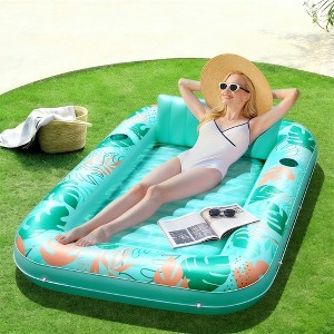 Jasonwell 4-in-1 Inflatable Pool Lounger, 70"x46" Float with Pillow, Aqua Blue, Sunbathing Bed Raft for Adults, Large Size - 1 of 4