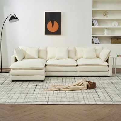 VASIP 110" L-shaped Chenille Cloud Sofa Combination, Deep Seat Comfortable Cloud Sofa with Cushion, Ottoman style Combination Sofa