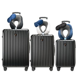 3-Piece Lightweight Hardshell Luggage Set with Double Spinner Wheels, Large Capacity, Includes 3-Piece U-Shaped Travel Pillow Set - 1 of 4