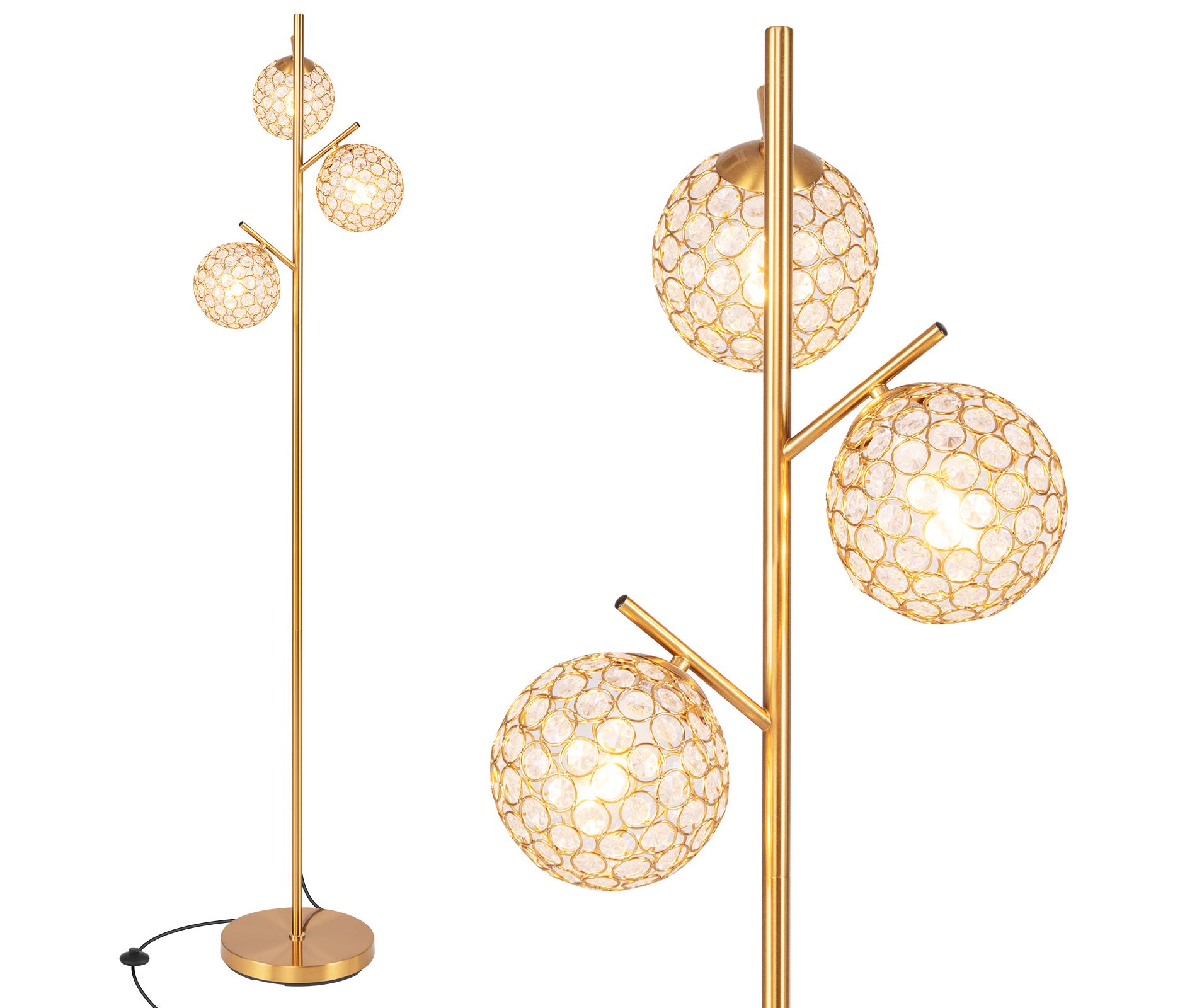 Crystal Floor Lamp 3 Light Tree Standing Lamp Gold Modern Living Room Bedroom 66.5"