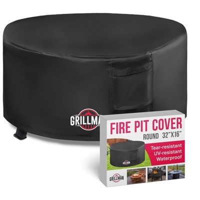 Heavy Duty Black Round Fire Pit Cover, 32x16 Inch, PVC-Coated