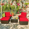 Costway 5PCS Patio Rattan Wicker Furniture Set Armless Sofa Cushioned Red/Turquoise - image 2 of 4