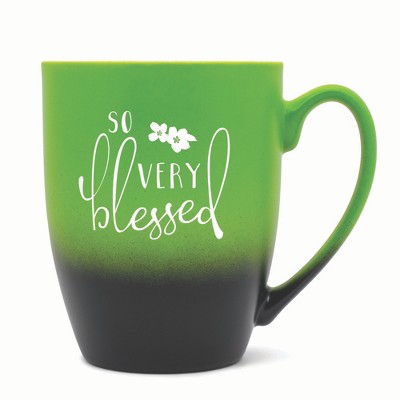 Elanze Designs So Very Blessed Two Toned Ombre Matte 10 ounce New Bone China Coffee Tea Cup Mug, Green and Black